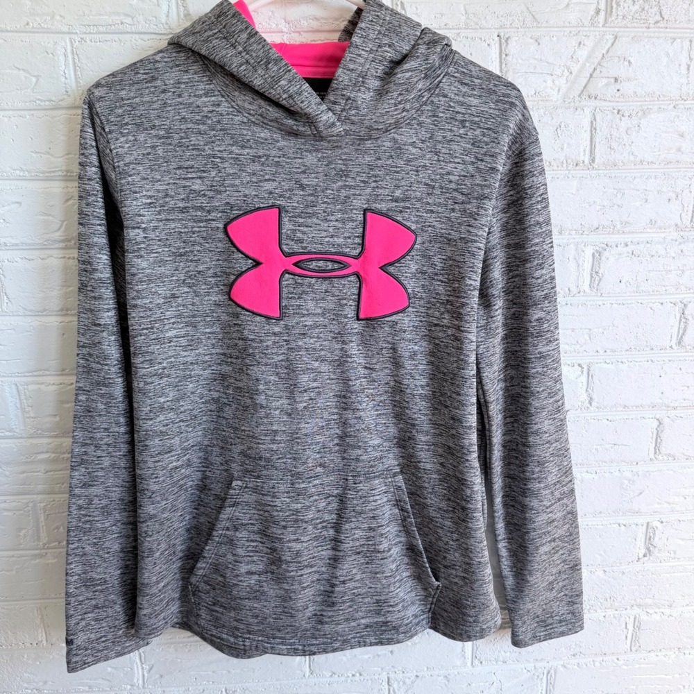 Under Armour ColdGear Grey Pink Logo Hoodie Fleece‎ Lined Women's M